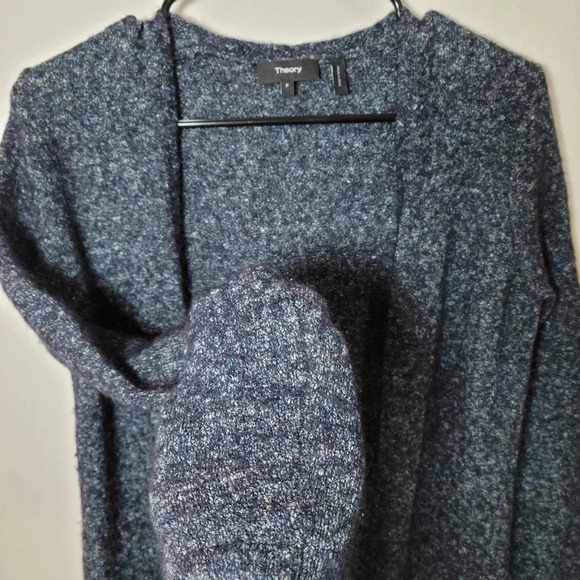 Theory Long Maxi Duster Cardigan Sweater | Size P | Navy Tweed - Picture 2 of 6
